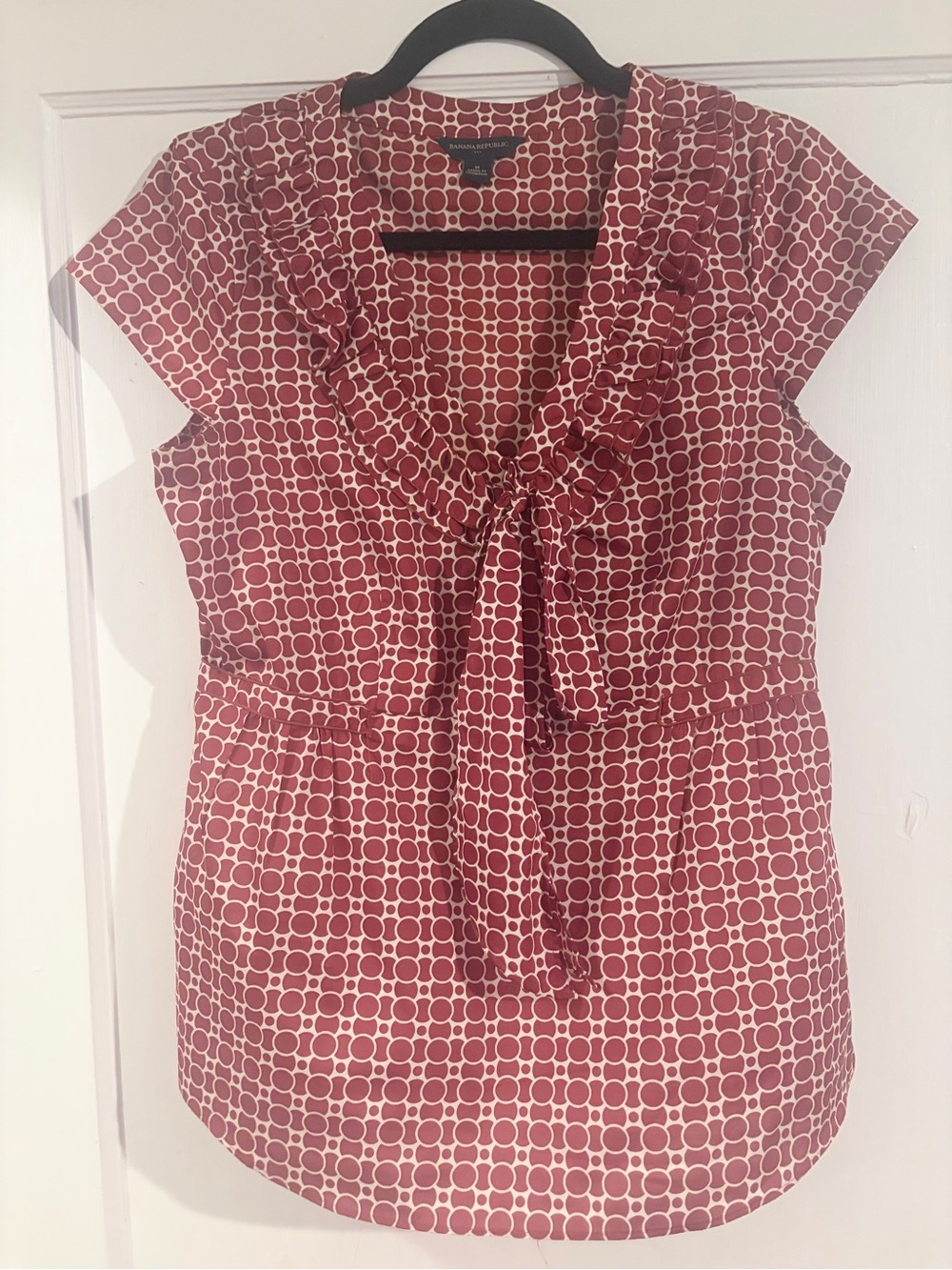 Banana Republic Pink Geometric Tie-Neck Blouse